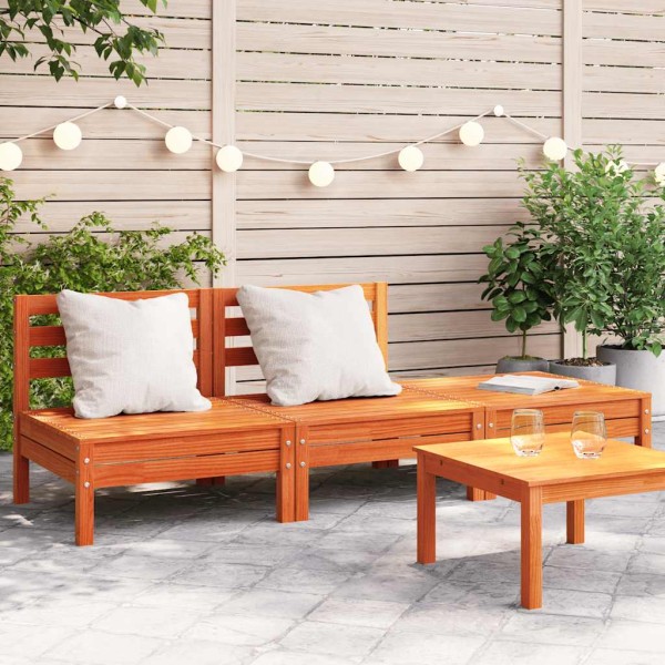 Three-seater garden sofa, wax brown, solid pine wood