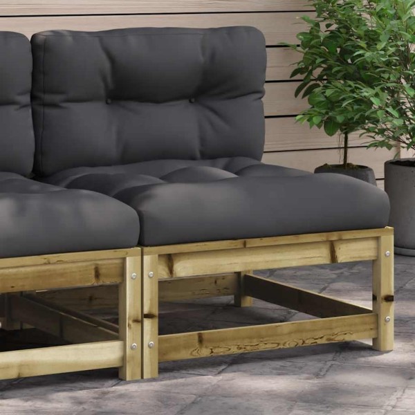 Garden sofa section with cushions, impregnated pine, without armrests
