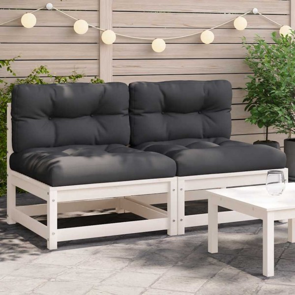 Garden sofa parts with cushions, 2 pcs., white, pine