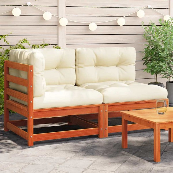 Double garden sofa with cushions, wax brown, solid pine