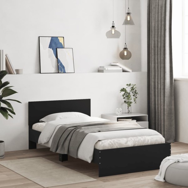 Bed frame with headboard, black, 100x200cm, processed wood