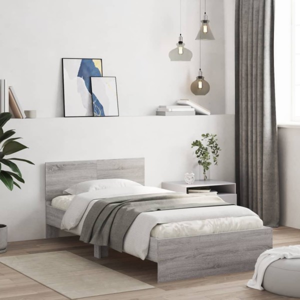 Bed frame with headboard, gray oak, 100x200cm, wood