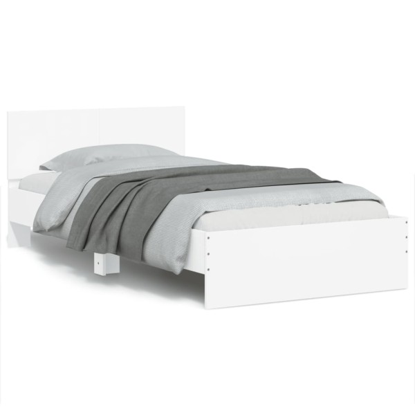Bed frame with headboard and LED lights, white, 100x200cm