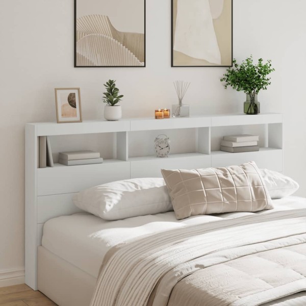 Headboard-cabinet with LED, white, 200x17x102cm