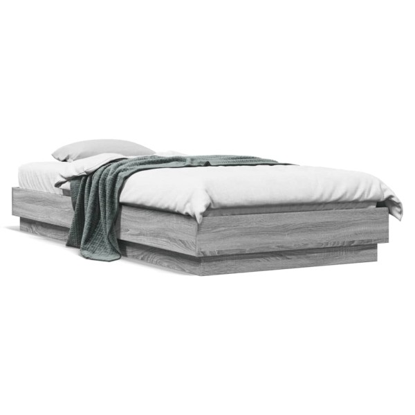 Bed frame with LED lights, gray oak color, 90x200cm