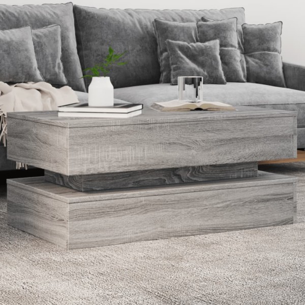 Coffee table with LED lights, gray oak, 90x50x40cm