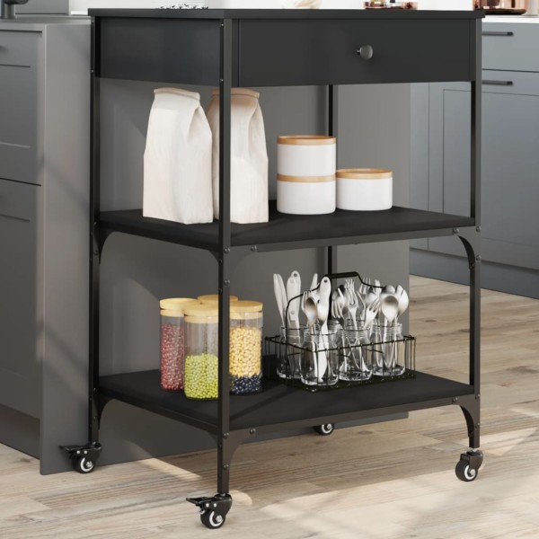 Kitchen trolley, black, 60x48x89.5cm, processed wood