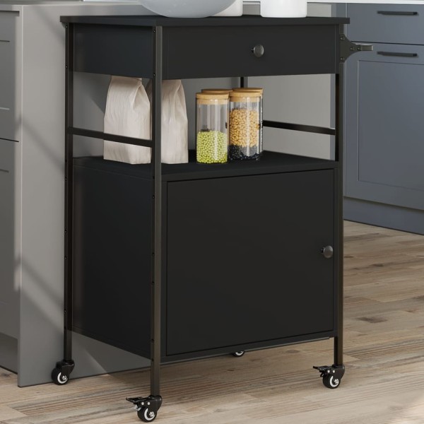 Kitchen trolley, black, 56x43x89.5cm, processed wood