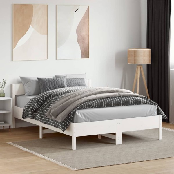 Bed frame without mattress, white, 140x190cm, solid pine