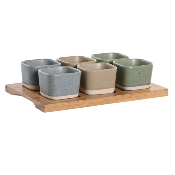 Set za Predjelo DKD Home Decor 21,6 x 15 x 1,5 cm Portselan Mitmevärviline Bambus Skandinaavia