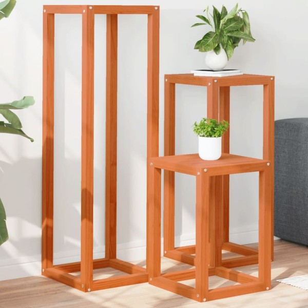 Plant stands, 3pcs., brown wax, pine wood array