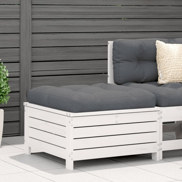 Garden footstool with cushion, white, solid pine wood