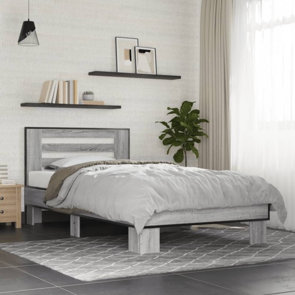 Bed frame, gray oak, 100x200cm, processed wood/metal