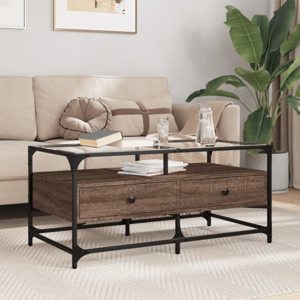 Coffee table, brown oak, 98.5x50x45cm, steel