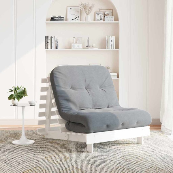 Futon sofa-bed with mattress, white, 80x206x11cm, pine