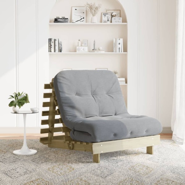 Futon sofa-bed with mattress, 80x206x11cm, impregnated pine