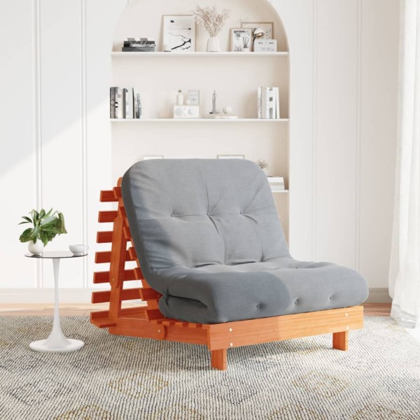 Futon sofa-bed with mattress, wax brown, 90x206x11cm, pine