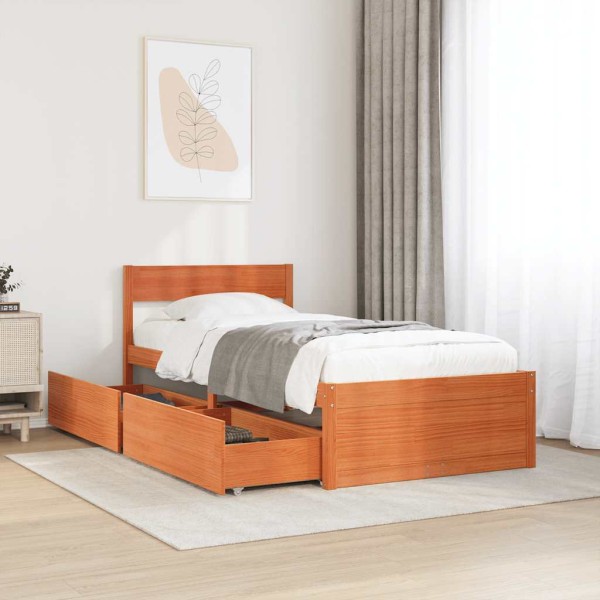 Bed frame without mattress, wax brown, 100x200cm, pine