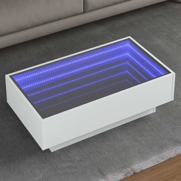 Coffee table with LED, white, 90x50x30cm, processed wood