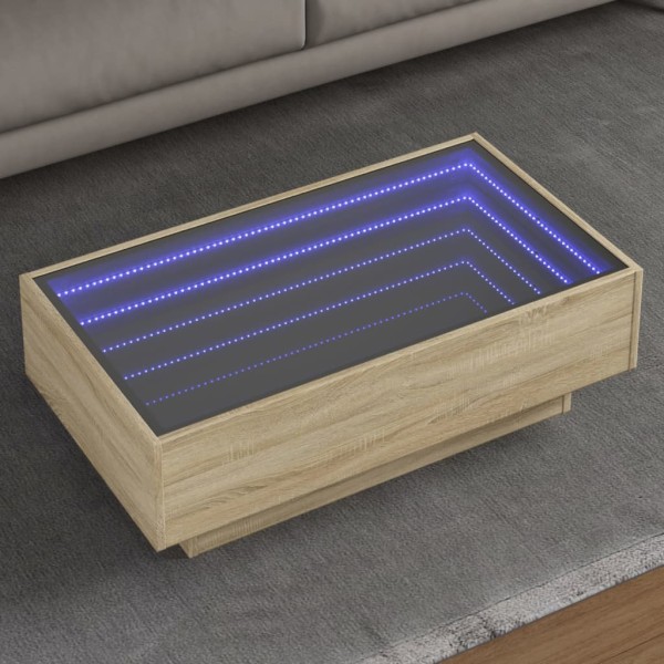 Coffee table with LED, oak, 90x50x30cm, processed wood