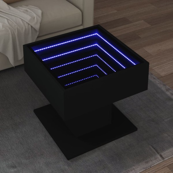 Coffee table with LED, black, 50x50x45cm, processed wood