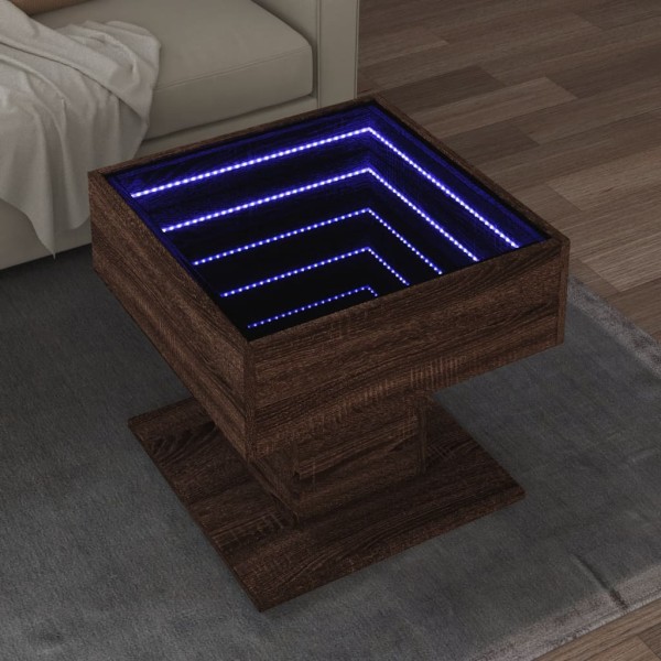 Coffee table with LED, brown oak, 50x50x45cm, wood