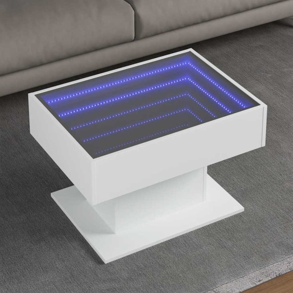 Coffee table with LED, white, 70x50x45cm, processed wood