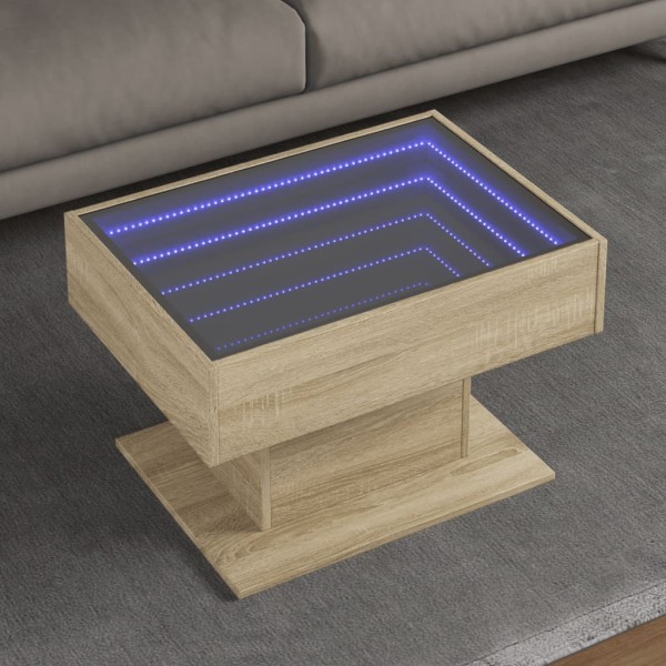 Coffee table with LED, oak, 70x50x45cm, treated wood