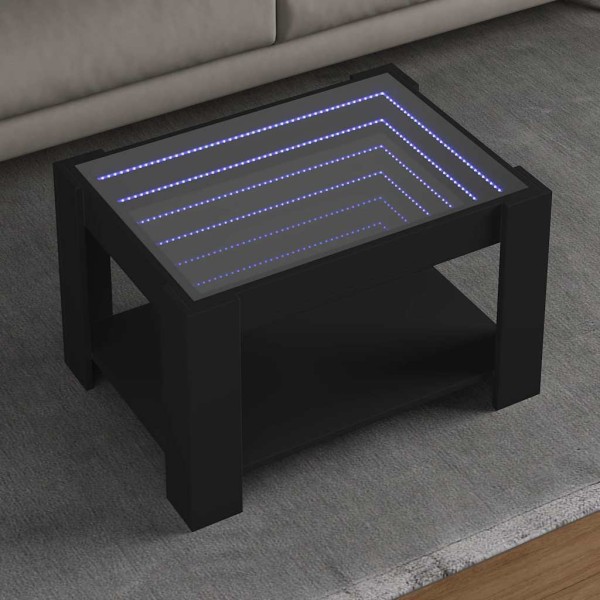 Coffee table with LED, black, 73x53x45cm, processed wood