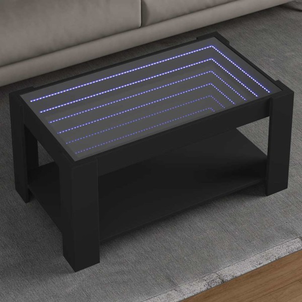 Coffee table with LED, black, 93x53x45cm, treated wood