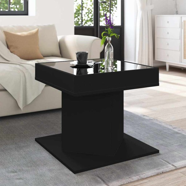Coffee table with LED, black, 50x50x45cm, processed wood