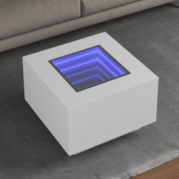 Coffee table with LED, white, 60x60x40cm, processed wood