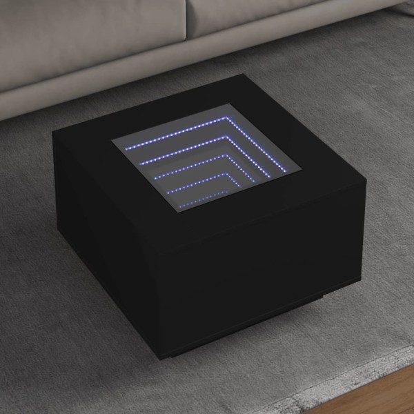 Coffee table with LED, black, 60x60x40cm, processed wood