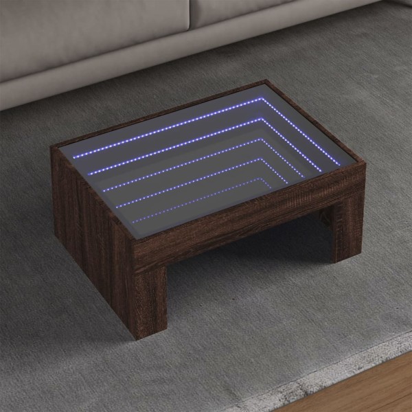 Coffee table with Infinity LED lights, brown, 70x50x30cm
