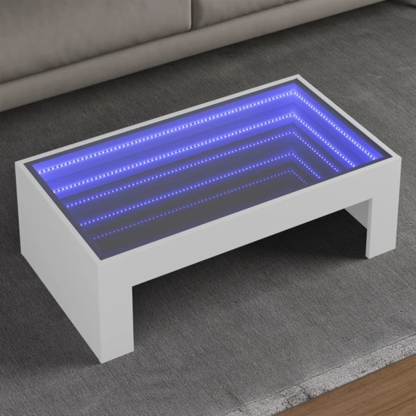 Coffee table with Infinity LED lights, white, 90x50x30cm