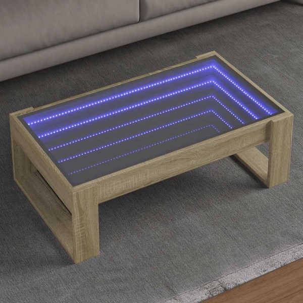 Coffee table with Infinity LED lights, oak, 90x53x30cm