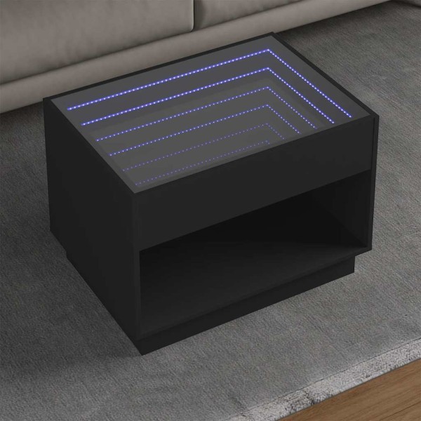 Coffee table with Infinity LED lights, black, 70x50x50cm