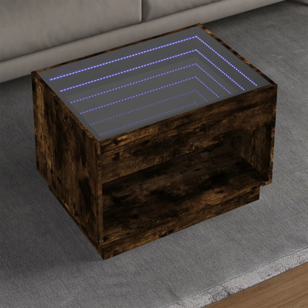 Coffee table with Infinity LED lights, smoky, 70x50x50cm