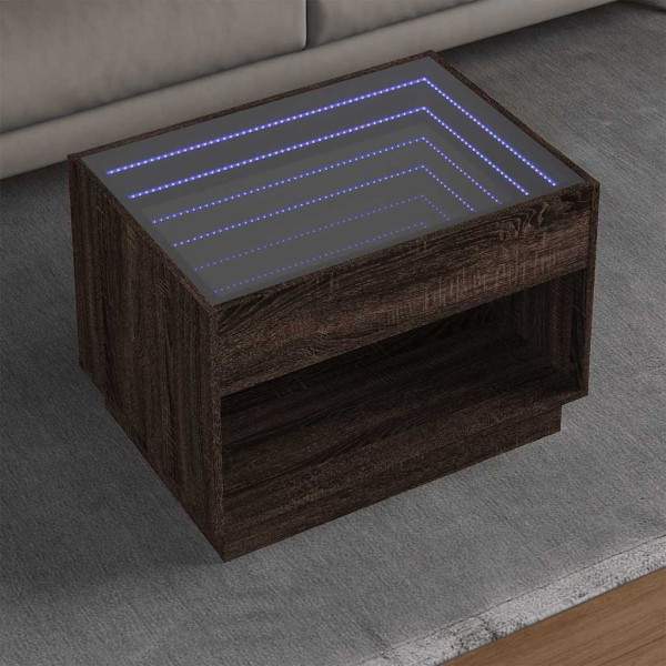 Coffee table with Infinity LED lights, brown, 70x50x50cm
