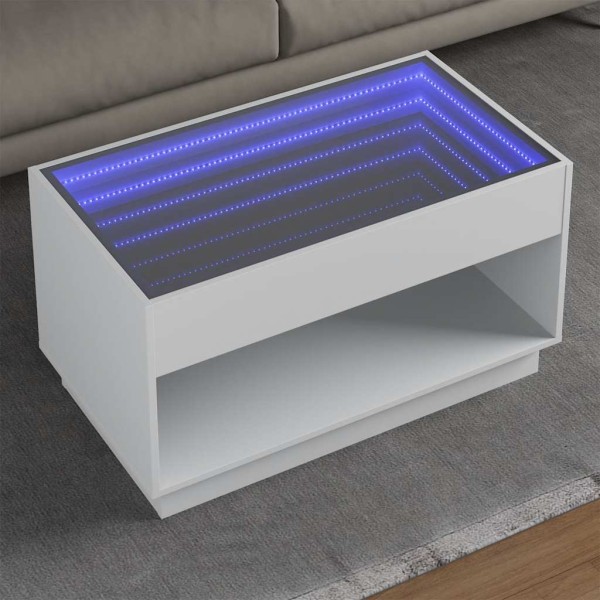 Coffee table with Infinity LED lights, white, 90x50x50cm