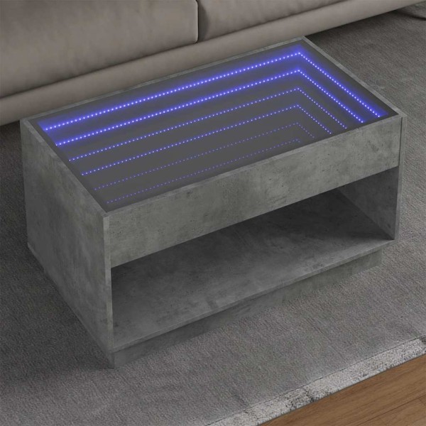 Coffee table with Infinity LED lights, concrete, 90x50x50cm
