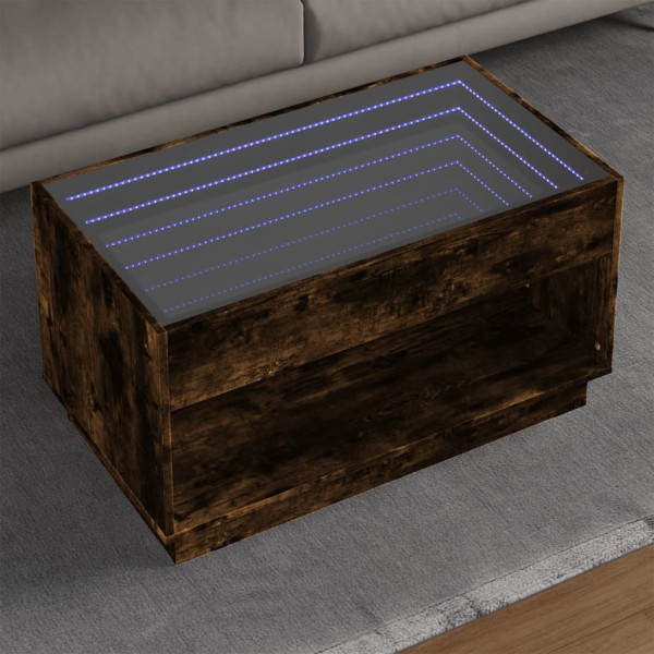 Coffee table with Infinity LED lights, smoky, 90x50x50cm