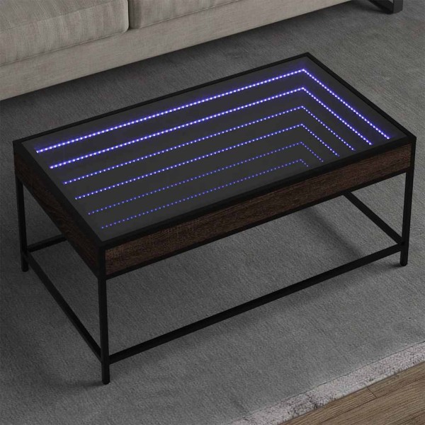 Coffee table with Infinity LED lights, brown, 90x50x41cm