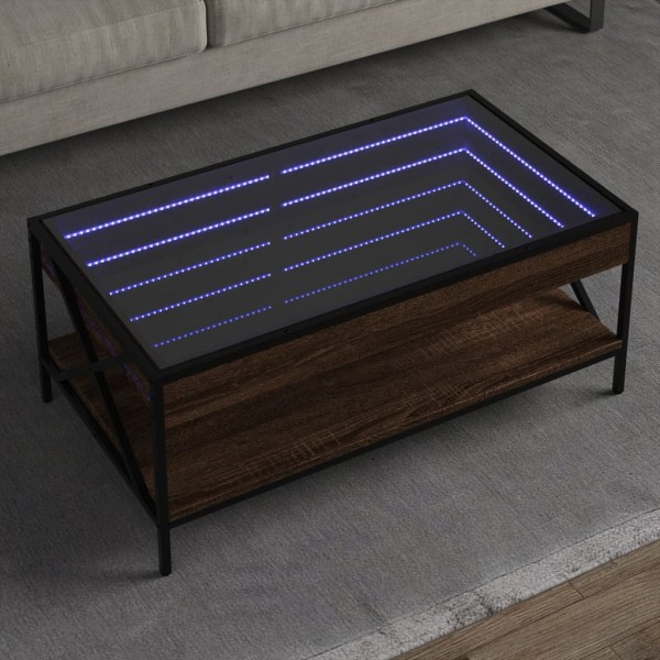 Coffee table with Infinity LED lights, brown, 90x50x38cm