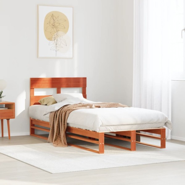 Bed frame with no mattress, brown, 75x190cm, solid pine