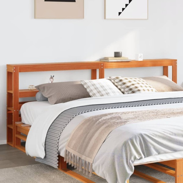 Headboard with shelves, brown, 180cm, solid pine wood