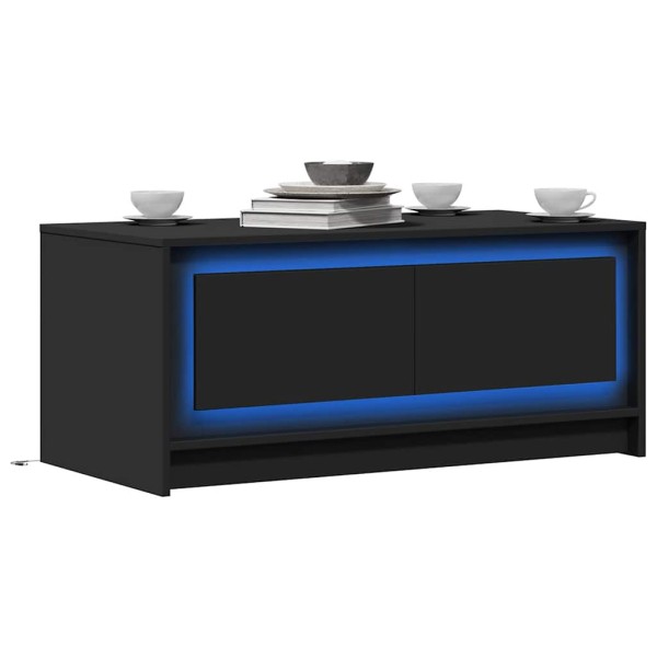 Coffee table with LED lights, black, processed wood