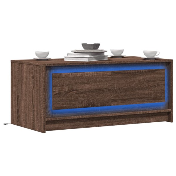 Coffee table with LED lights, brown oak, wood