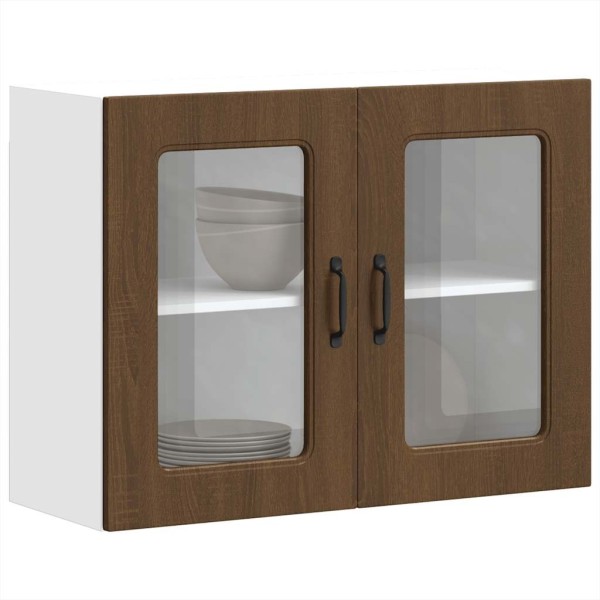 Kitchen cabinet with glass doors Kalmar, brown oak