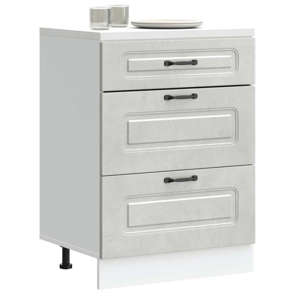 Kitchen cabinet, Kalmar, concrete gray, treated wood